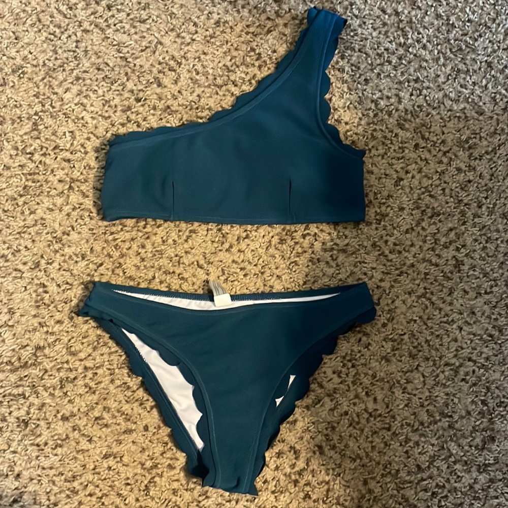One-Shoulder Teal Bikini Set